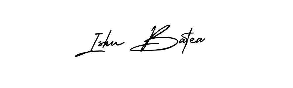 You should practise on your own different ways (AmerikaSignatureDemo-Regular) to write your name (Ishu Batea) in signature. don't let someone else do it for you. Ishu Batea signature style 3 images and pictures png