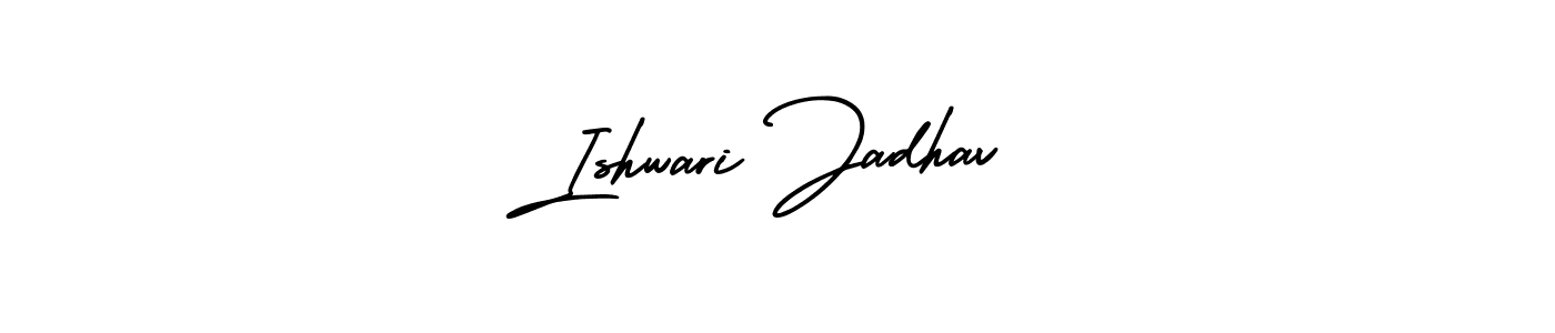 You should practise on your own different ways (AmerikaSignatureDemo-Regular) to write your name (Ishwari Jadhav) in signature. don't let someone else do it for you. Ishwari Jadhav signature style 3 images and pictures png