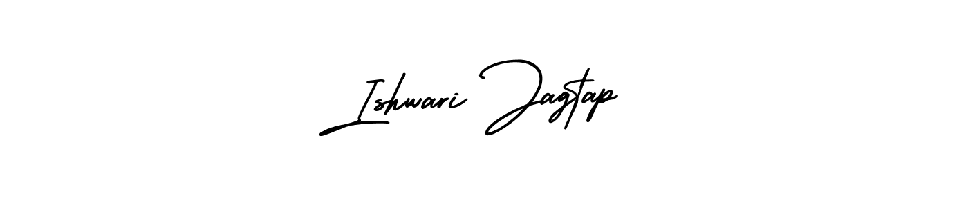 This is the best signature style for the Ishwari Jagtap name. Also you like these signature font (AmerikaSignatureDemo-Regular). Mix name signature. Ishwari Jagtap signature style 3 images and pictures png