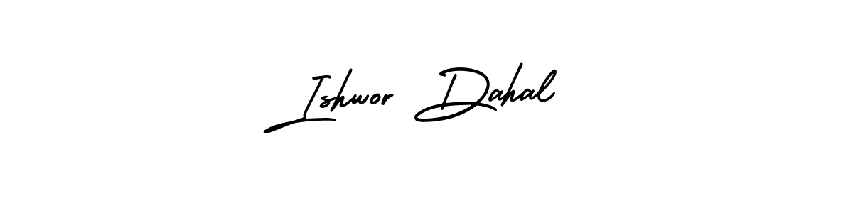 The best way (AmerikaSignatureDemo-Regular) to make a short signature is to pick only two or three words in your name. The name Ishwor Dahal include a total of six letters. For converting this name. Ishwor Dahal signature style 3 images and pictures png