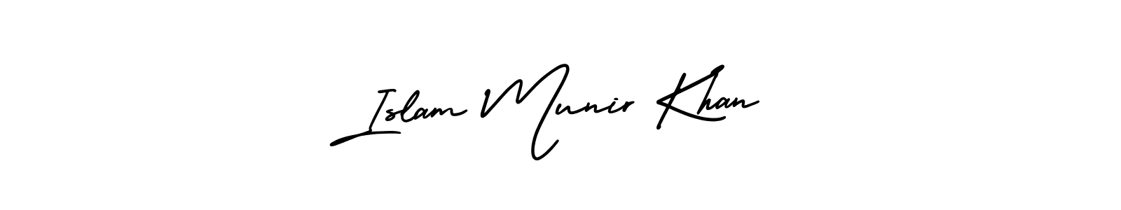 You should practise on your own different ways (AmerikaSignatureDemo-Regular) to write your name (Islam Munir Khan) in signature. don't let someone else do it for you. Islam Munir Khan signature style 3 images and pictures png