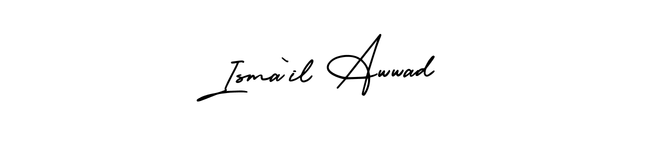 This is the best signature style for the Isma`il Awwad name. Also you like these signature font (AmerikaSignatureDemo-Regular). Mix name signature. Isma`il Awwad signature style 3 images and pictures png