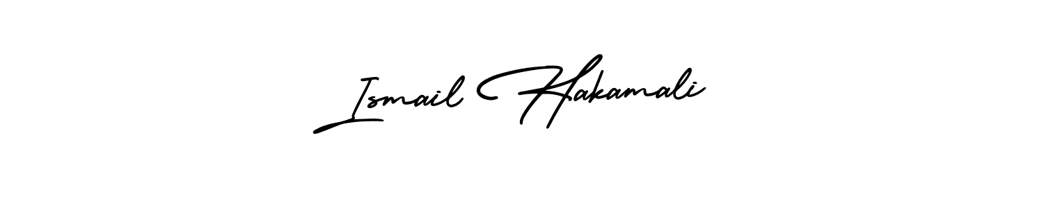 You should practise on your own different ways (AmerikaSignatureDemo-Regular) to write your name (Ismail Hakamali) in signature. don't let someone else do it for you. Ismail Hakamali signature style 3 images and pictures png