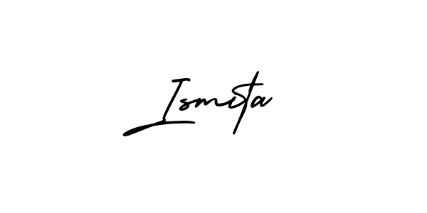 You should practise on your own different ways (AmerikaSignatureDemo-Regular) to write your name (Ismita) in signature. don't let someone else do it for you. Ismita signature style 3 images and pictures png
