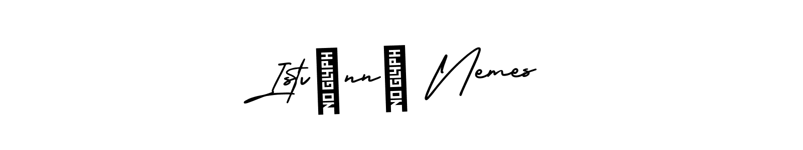 The best way (AmerikaSignatureDemo-Regular) to make a short signature is to pick only two or three words in your name. The name Istvánné Nemes include a total of six letters. For converting this name. Istvánné Nemes signature style 3 images and pictures png