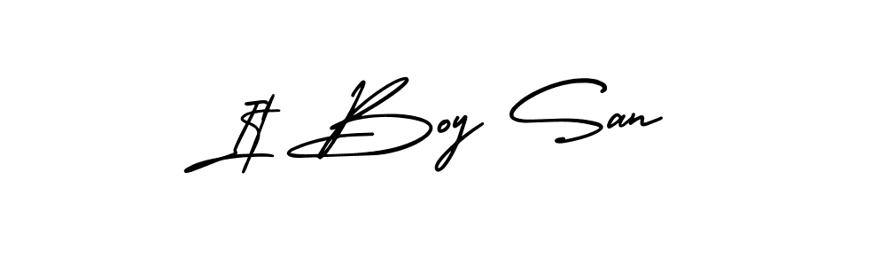 Create a beautiful signature design for name It Boy San. With this signature (AmerikaSignatureDemo-Regular) fonts, you can make a handwritten signature for free. It Boy San signature style 3 images and pictures png