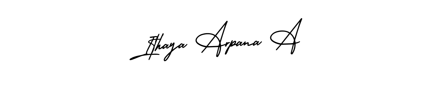 You should practise on your own different ways (AmerikaSignatureDemo-Regular) to write your name (Ithaya Arpana A) in signature. don't let someone else do it for you. Ithaya Arpana A signature style 3 images and pictures png