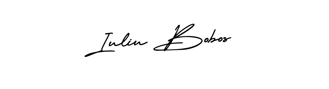 The best way (AmerikaSignatureDemo-Regular) to make a short signature is to pick only two or three words in your name. The name Iuliu Bobos include a total of six letters. For converting this name. Iuliu Bobos signature style 3 images and pictures png