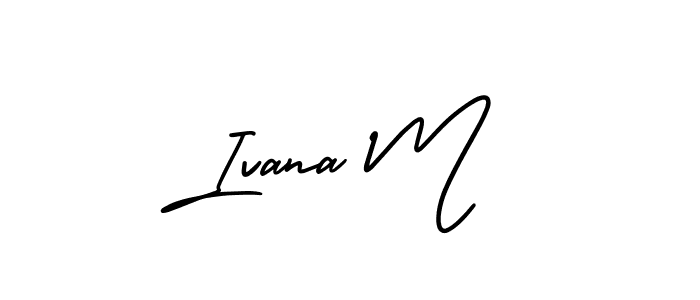 You should practise on your own different ways (AmerikaSignatureDemo-Regular) to write your name (Ivana M) in signature. don't let someone else do it for you. Ivana M signature style 3 images and pictures png