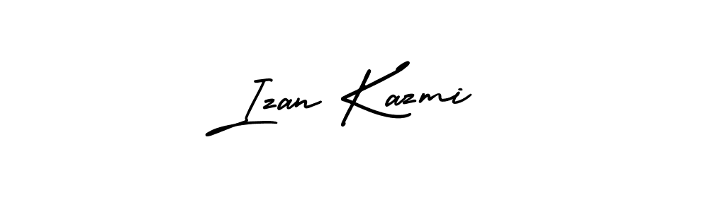 This is the best signature style for the Izan Kazmi name. Also you like these signature font (AmerikaSignatureDemo-Regular). Mix name signature. Izan Kazmi signature style 3 images and pictures png