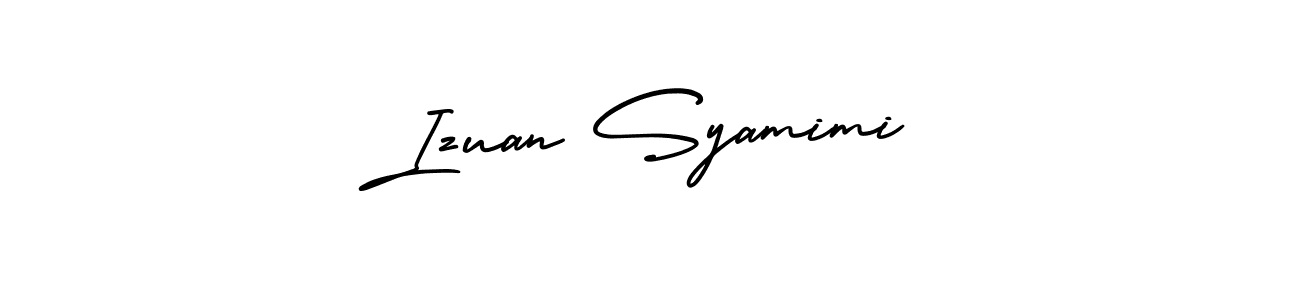 The best way (AmerikaSignatureDemo-Regular) to make a short signature is to pick only two or three words in your name. The name Izuan Syamimi include a total of six letters. For converting this name. Izuan Syamimi signature style 3 images and pictures png