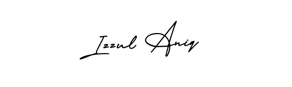 You should practise on your own different ways (AmerikaSignatureDemo-Regular) to write your name (Izzul Aniq) in signature. don't let someone else do it for you. Izzul Aniq signature style 3 images and pictures png