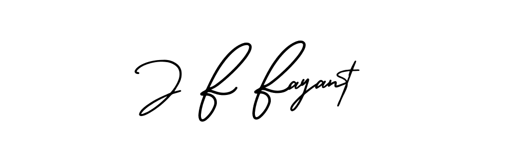 How to make J F Fayant name signature. Use AmerikaSignatureDemo-Regular style for creating short signs online. This is the latest handwritten sign. J F Fayant signature style 3 images and pictures png