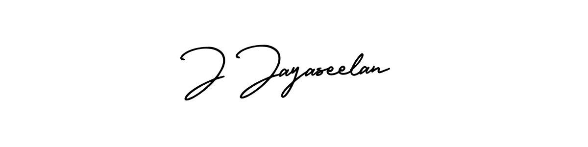 This is the best signature style for the J Jayaseelan name. Also you like these signature font (AmerikaSignatureDemo-Regular). Mix name signature. J Jayaseelan signature style 3 images and pictures png