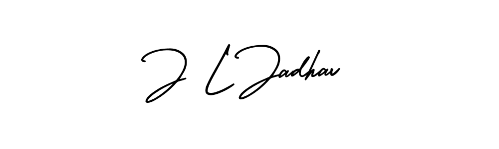 How to make J L Jadhav name signature. Use AmerikaSignatureDemo-Regular style for creating short signs online. This is the latest handwritten sign. J L Jadhav signature style 3 images and pictures png