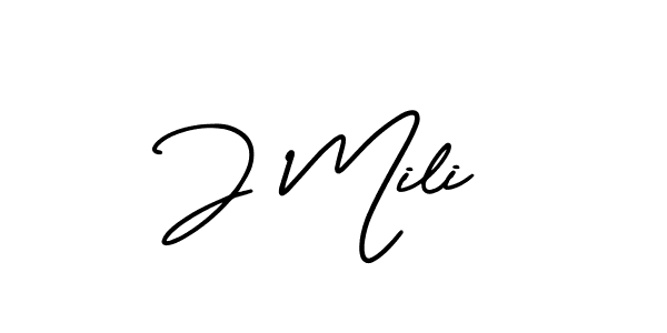 How to make J Mili name signature. Use AmerikaSignatureDemo-Regular style for creating short signs online. This is the latest handwritten sign. J Mili signature style 3 images and pictures png