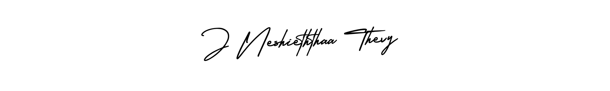 The best way (AmerikaSignatureDemo-Regular) to make a short signature is to pick only two or three words in your name. The name J Neshieththaa Thevy include a total of six letters. For converting this name. J Neshieththaa Thevy signature style 3 images and pictures png