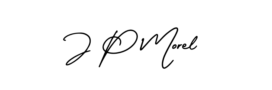 Use a signature maker to create a handwritten signature online. With this signature software, you can design (AmerikaSignatureDemo-Regular) your own signature for name J P Morel. J P Morel signature style 3 images and pictures png