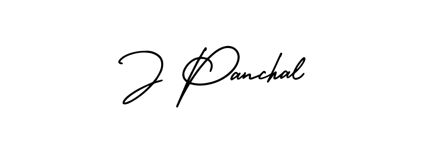 How to make J Panchal name signature. Use AmerikaSignatureDemo-Regular style for creating short signs online. This is the latest handwritten sign. J Panchal signature style 3 images and pictures png