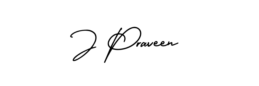 The best way (AmerikaSignatureDemo-Regular) to make a short signature is to pick only two or three words in your name. The name J Praveen include a total of six letters. For converting this name. J Praveen signature style 3 images and pictures png