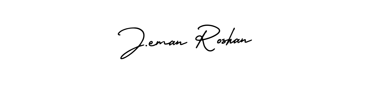 You should practise on your own different ways (AmerikaSignatureDemo-Regular) to write your name (J.eman Roshan) in signature. don't let someone else do it for you. J.eman Roshan signature style 3 images and pictures png