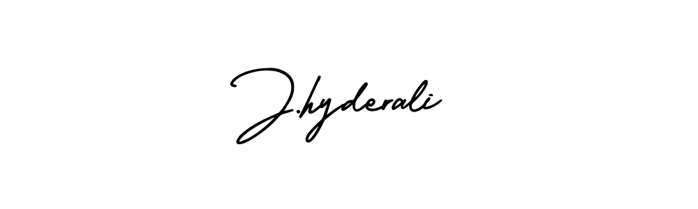 How to make J.hyderali name signature. Use AmerikaSignatureDemo-Regular style for creating short signs online. This is the latest handwritten sign. J.hyderali signature style 3 images and pictures png