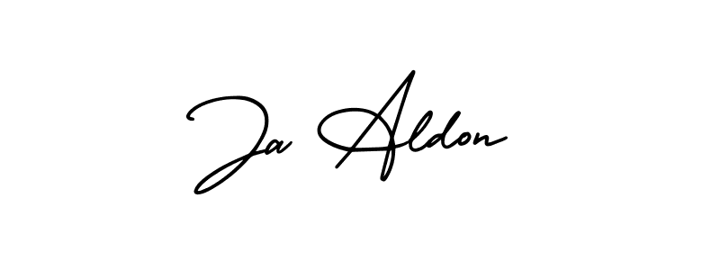 You should practise on your own different ways (AmerikaSignatureDemo-Regular) to write your name (Ja Aldon) in signature. don't let someone else do it for you. Ja Aldon signature style 3 images and pictures png