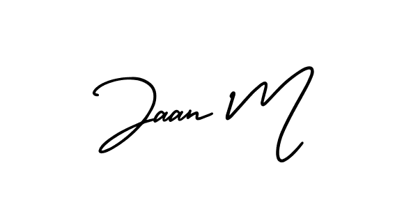 You should practise on your own different ways (AmerikaSignatureDemo-Regular) to write your name (Jaan M) in signature. don't let someone else do it for you. Jaan M signature style 3 images and pictures png