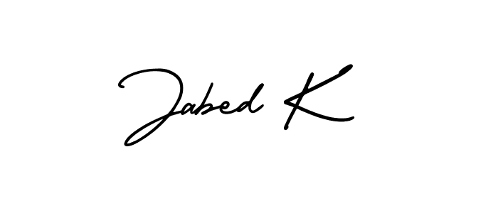 The best way (AmerikaSignatureDemo-Regular) to make a short signature is to pick only two or three words in your name. The name Jabed K include a total of six letters. For converting this name. Jabed K signature style 3 images and pictures png