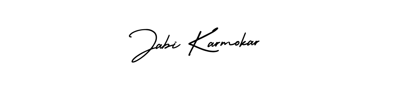 The best way (AmerikaSignatureDemo-Regular) to make a short signature is to pick only two or three words in your name. The name Jabi Karmokar include a total of six letters. For converting this name. Jabi Karmokar signature style 3 images and pictures png