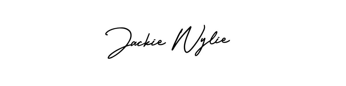 You should practise on your own different ways (AmerikaSignatureDemo-Regular) to write your name (Jackie Wylie) in signature. don't let someone else do it for you. Jackie Wylie signature style 3 images and pictures png