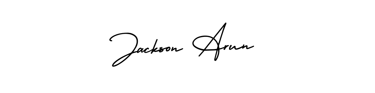 The best way (AmerikaSignatureDemo-Regular) to make a short signature is to pick only two or three words in your name. The name Jackson Arun include a total of six letters. For converting this name. Jackson Arun signature style 3 images and pictures png