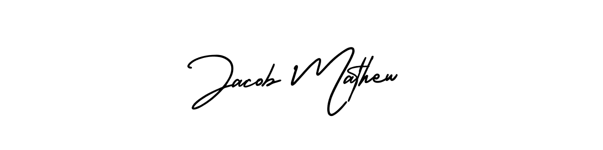 You should practise on your own different ways (AmerikaSignatureDemo-Regular) to write your name (Jacob Mathew) in signature. don't let someone else do it for you. Jacob Mathew signature style 3 images and pictures png