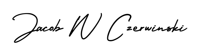 The AmerikaSignatureDemo-Regular font gives name Jacob W Czerwinski a signature that looks effortless yet distinguished. Download high-res PNG instantly. Jacob W Czerwinski signature style 3 images and pictures png