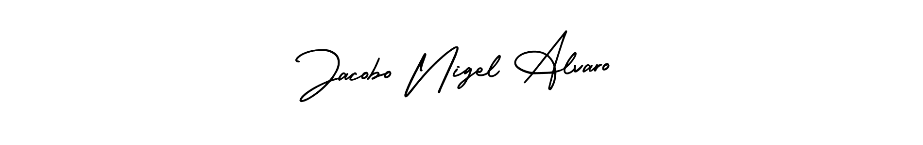 You should practise on your own different ways (AmerikaSignatureDemo-Regular) to write your name (Jacobo Nigel Alvaro) in signature. don't let someone else do it for you. Jacobo Nigel Alvaro signature style 3 images and pictures png