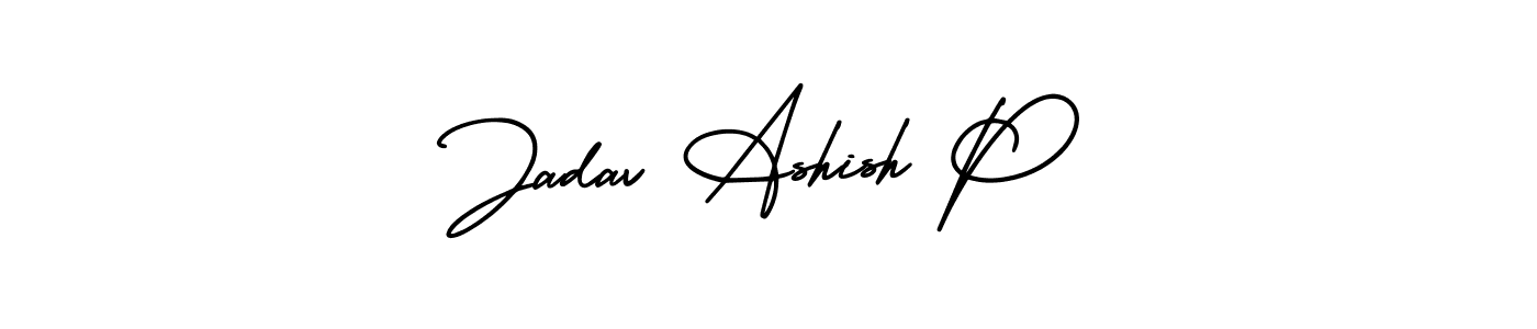 The best way (AmerikaSignatureDemo-Regular) to make a short signature is to pick only two or three words in your name. The name Jadav Ashish P include a total of six letters. For converting this name. Jadav Ashish P signature style 3 images and pictures png