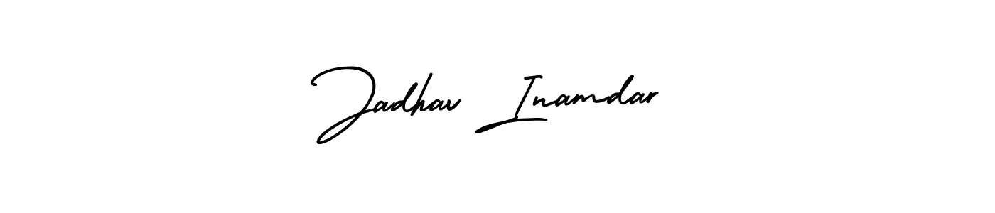 You should practise on your own different ways (AmerikaSignatureDemo-Regular) to write your name (Jadhav Inamdar) in signature. don't let someone else do it for you. Jadhav Inamdar signature style 3 images and pictures png