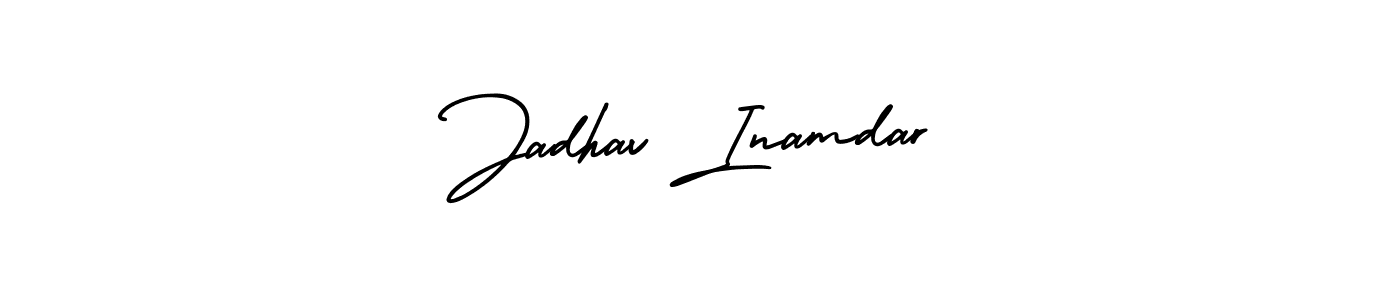 You should practise on your own different ways (AmerikaSignatureDemo-Regular) to write your name (Jadhav Inamdar) in signature. don't let someone else do it for you. Jadhav Inamdar signature style 3 images and pictures png