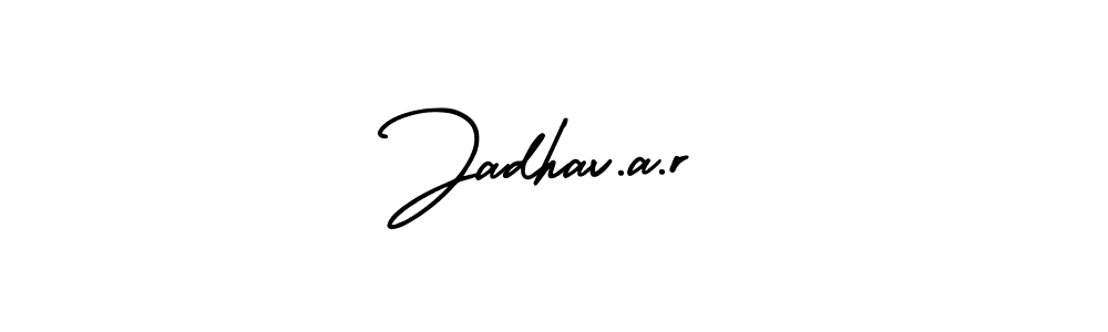 You should practise on your own different ways (AmerikaSignatureDemo-Regular) to write your name (Jadhav.a.r) in signature. don't let someone else do it for you. Jadhav.a.r signature style 3 images and pictures png