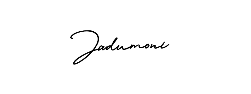 This is the best signature style for the Jadumoni name. Also you like these signature font (AmerikaSignatureDemo-Regular). Mix name signature. Jadumoni signature style 3 images and pictures png