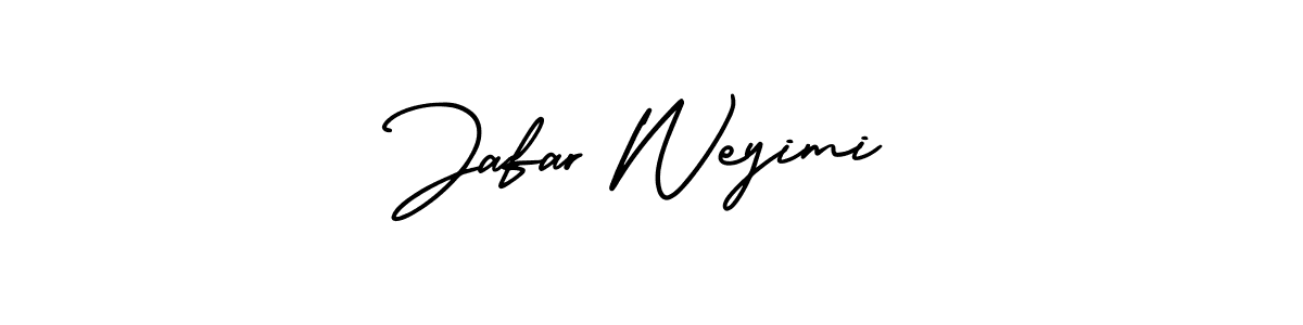 The best way (AmerikaSignatureDemo-Regular) to make a short signature is to pick only two or three words in your name. The name Jafar Weyimi include a total of six letters. For converting this name. Jafar Weyimi signature style 3 images and pictures png