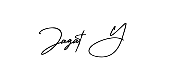 You should practise on your own different ways (AmerikaSignatureDemo-Regular) to write your name (Jagat Y) in signature. don't let someone else do it for you. Jagat Y signature style 3 images and pictures png