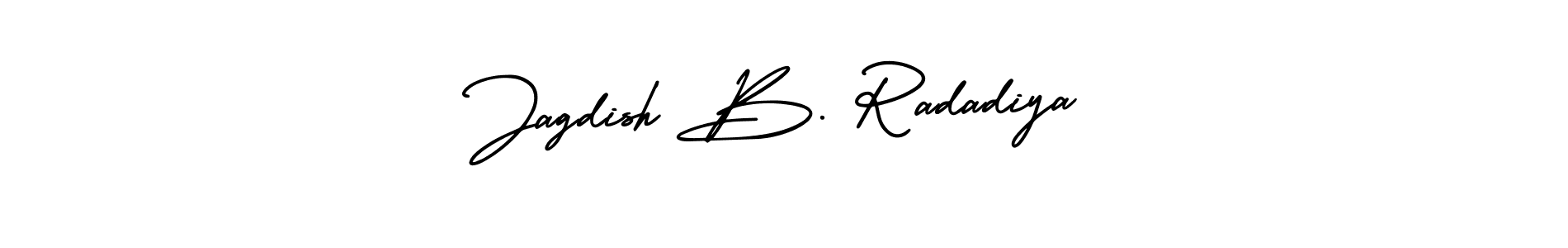 You should practise on your own different ways (AmerikaSignatureDemo-Regular) to write your name (Jagdish B. Radadiya) in signature. don't let someone else do it for you. Jagdish B. Radadiya signature style 3 images and pictures png