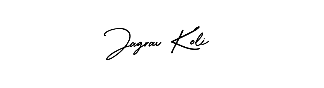 This is the best signature style for the Jagrav Koli name. Also you like these signature font (AmerikaSignatureDemo-Regular). Mix name signature. Jagrav Koli signature style 3 images and pictures png