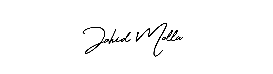 You should practise on your own different ways (AmerikaSignatureDemo-Regular) to write your name (Jahid Molla) in signature. don't let someone else do it for you. Jahid Molla signature style 3 images and pictures png