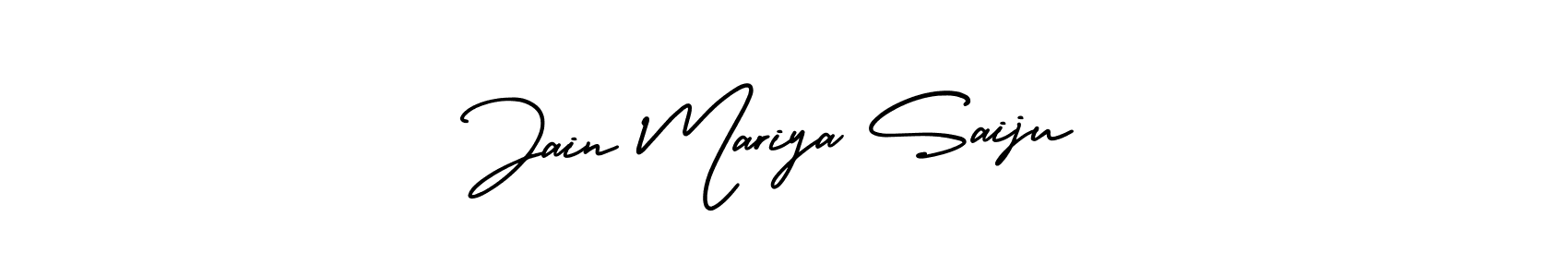 You should practise on your own different ways (AmerikaSignatureDemo-Regular) to write your name (Jain Mariya Saiju) in signature. don't let someone else do it for you. Jain Mariya Saiju signature style 3 images and pictures png