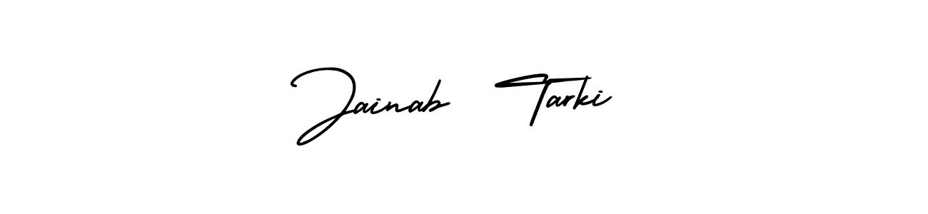 This is the best signature style for the Jainab  Tarki name. Also you like these signature font (AmerikaSignatureDemo-Regular). Mix name signature. Jainab  Tarki signature style 3 images and pictures png