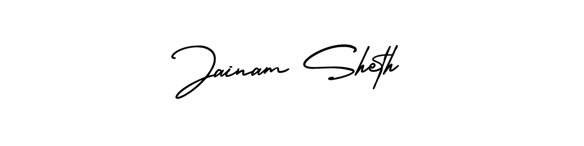 The best way (AmerikaSignatureDemo-Regular) to make a short signature is to pick only two or three words in your name. The name Jainam Sheth include a total of six letters. For converting this name. Jainam Sheth signature style 3 images and pictures png