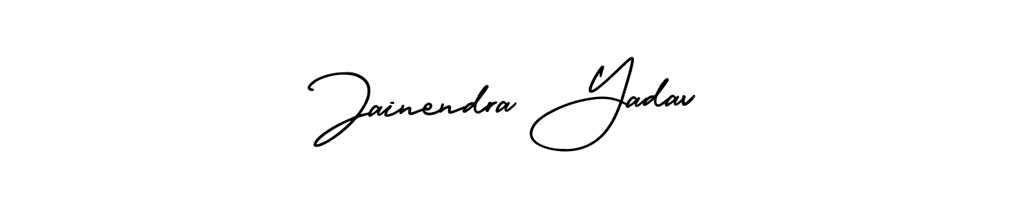 You should practise on your own different ways (AmerikaSignatureDemo-Regular) to write your name (Jainendra Yadav) in signature. don't let someone else do it for you. Jainendra Yadav signature style 3 images and pictures png