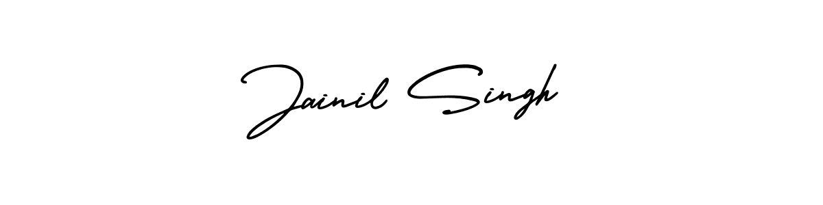 You should practise on your own different ways (AmerikaSignatureDemo-Regular) to write your name (Jainil Singh) in signature. don't let someone else do it for you. Jainil Singh signature style 3 images and pictures png